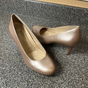 Naturalizer Shoe Comfort Mid Heel Womens 8M Metallic Bronze Leather Slip On Pump